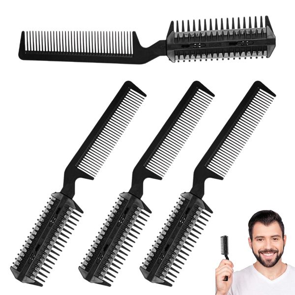 CXYYFIA 4 Pcs Hair Cutting Comb Double Sided Hair Thinning Comb Razor Comb Hair Removal Comb Hair Cutter Comb Cutting Scissors for Thin or Cutting Styling Hairdressing, Black