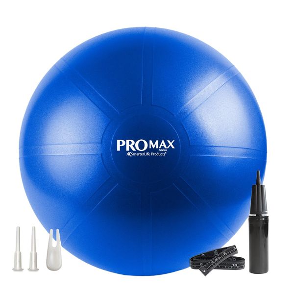 SmarterLife PRO MAX Exercise Ball for Stability Workout, Fitness, Pregnancy, Yoga, Pilates, Home Gym, Physical Therapy, Birthing, Balance Ball Chair (75 cm, Blue)