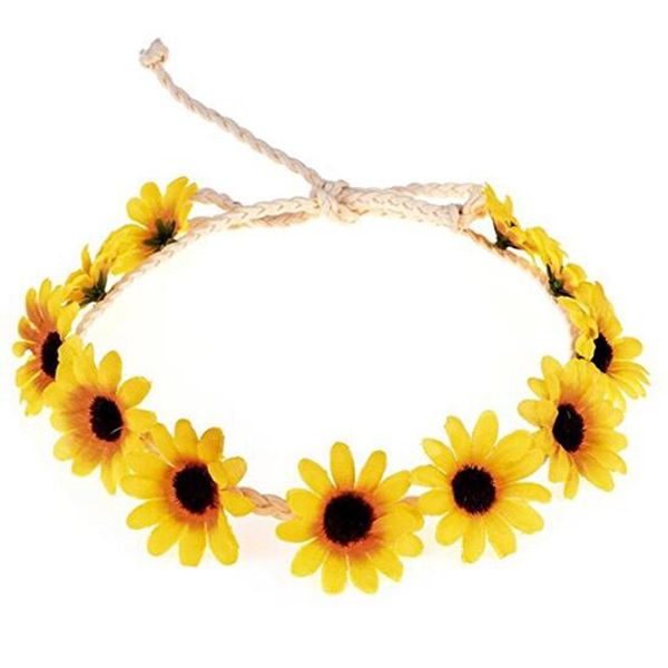 3PCS Daisy Flower Headband Stylish Sunflower Crown Bridal Wedding Hair Wreath Festival Bohemia Headpiece Accessories for Womens Girls (Yellow)