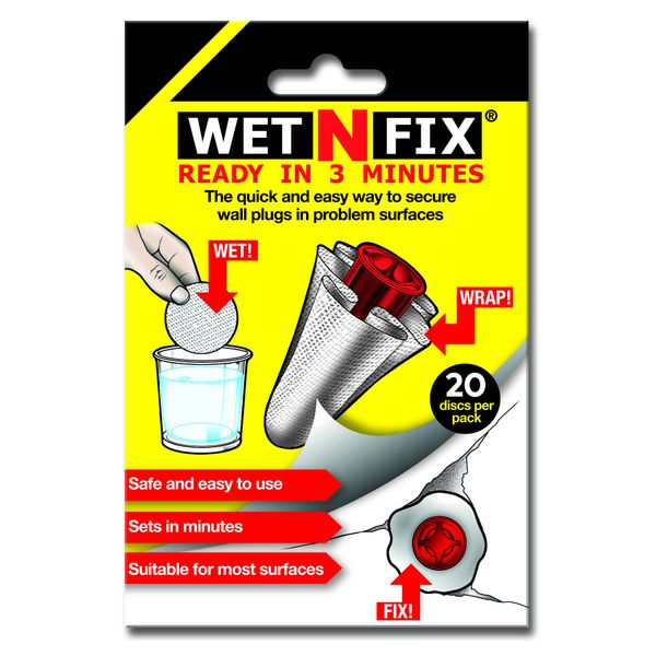 WETNFIX (20 Discs) - Fixing Wall Anchors Fast! Ideal for Loose Wall fixtures Such as Curtain Rails, Toilet roll Holders. Ideal for Drywall and Masonry.