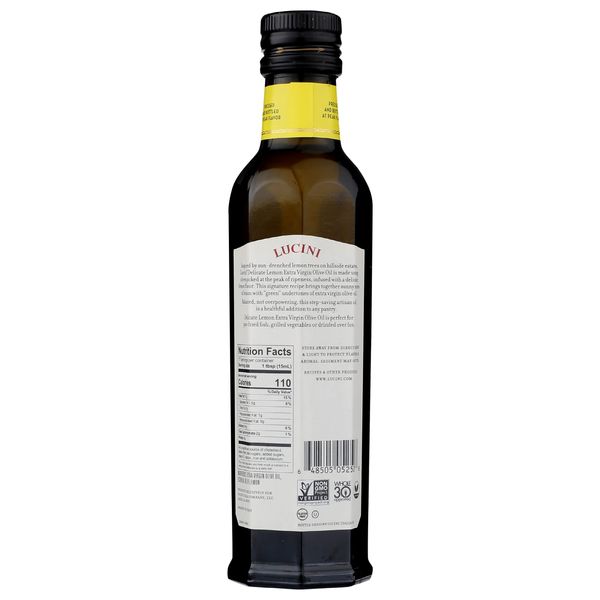 Lucini Italia Delicate Lemon Extra Virgin Olive Oil - EVOO Infused with Fresh Lemon - Olive Oil for Marinade, Grilling, Roasting, Baking - Non-GMO Verified, Whole30 Approved, Kosher, 250mL