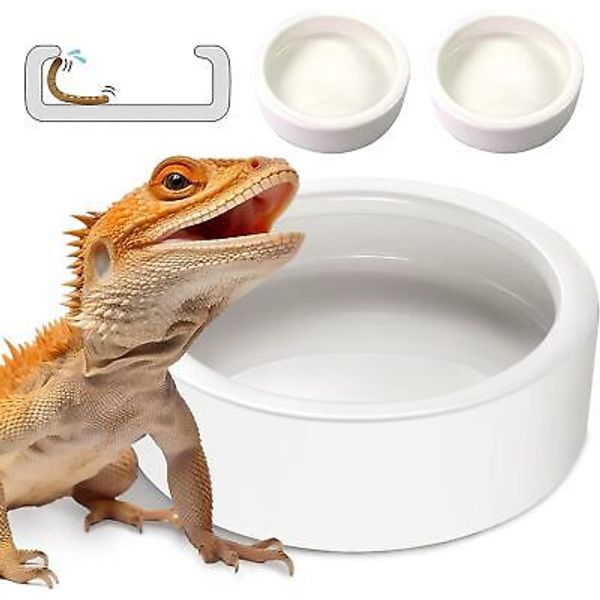 Reptile Food Dish Bowl, Worm Water Small (2.75in) Small-2Pack, White