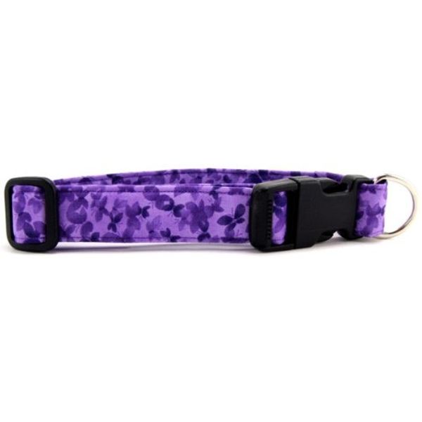 K9 Bytes Purple Butterflies Soft Adjustable Dog Collar with Quick Release Buckle Small