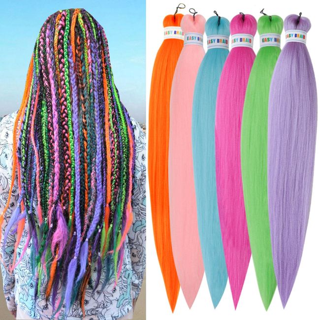 Colorful Braiding Hair Pre Stretched Box Braids Hair Colored Kanekalon Braiding Hair 26inch Pre Stretched Braiding Hair Multi Color Braiding Hair Pre Stretched