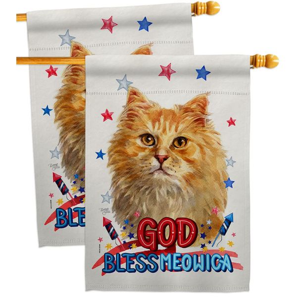 Breeze Decor Patriotic Ginger Long Hair House Flag 2 pcs Pack Cat Kitten Meow Spoiled Paw Fur Pet Nature Farm Animal Creature Banner Small Garden Yard Gift Double-Sided, Made in USA