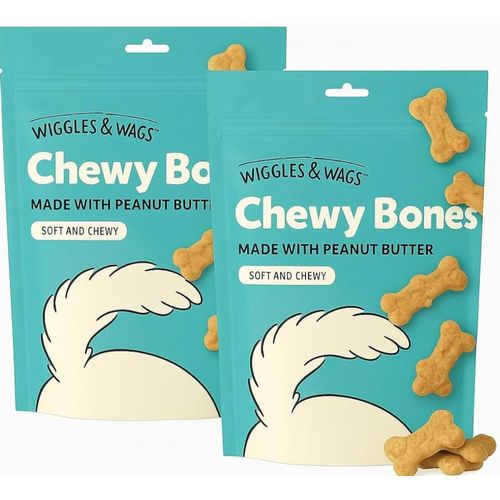 Wiggles & Wags Chewy Bones Dog Treats, Peanut Butter, Soft and Chewy, 2 Pack