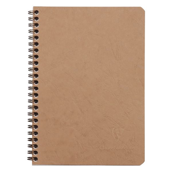 Clairefontaine - Ref 78532C - Age Bag Wirebound Notebook (100 Pages) - A5 Size, Squared Rulings, 90gsm Brushed Vellum Paper, Pocket for Loose Documents - Brown Cover