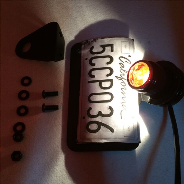 Round Side Mount Tail Light License Plate Bracket Chopper Bobber For Harley