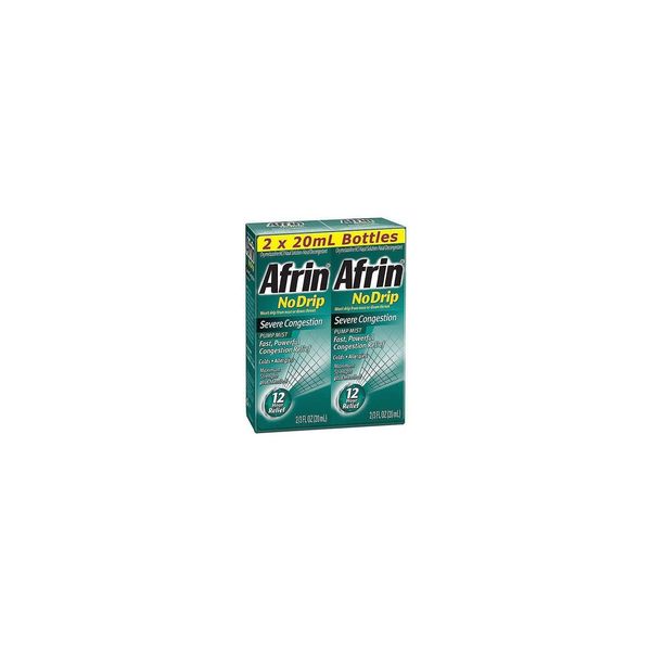 Afrin No Drip Severe Congestion Pump Mist Nasal Spray 12 Hour Relief 20 mL Bottle (Pack of 2)