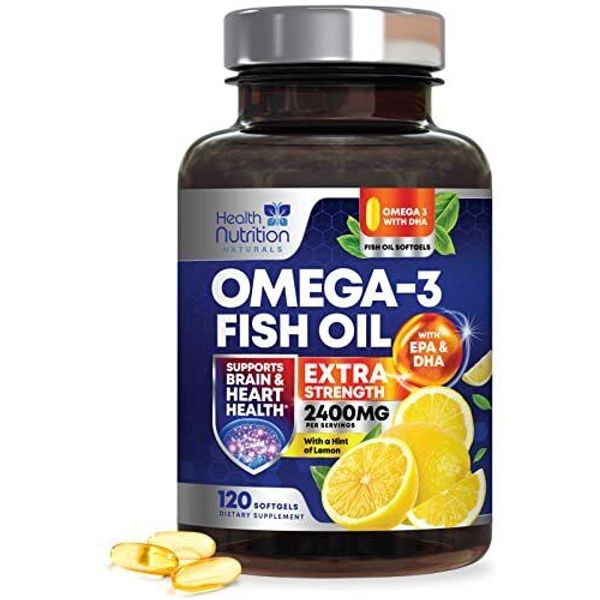 Triple Strength Omega3 Fish Oil 2400mg w High EPA DHA Heart Brain Support 120 Ct