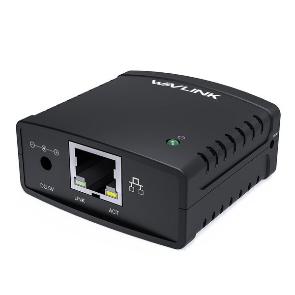 WAVLINK USB 2.0 Network Print Server for USB Printers LAN Print Sharing Server LPR Print Protocol 10/100Mbps Computer Print Server Adapter for Windows 7/8/8.1/XP/10/11/Vista and MacOS 10.7 and later