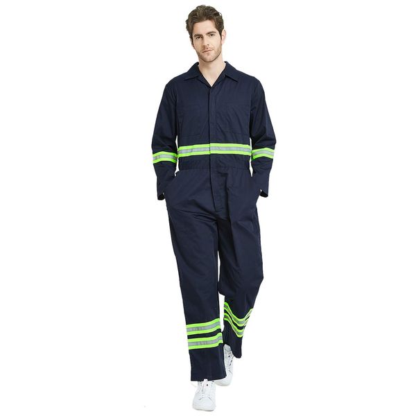 TopTie Men's Classic High Visibility Work Coverall with Reflective Trim-Navy-M Regular