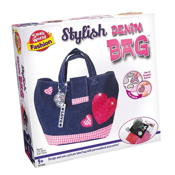 Small World Toys – Stylish Denim Bag Fashion Designer Kits for Girls – Sewing Kit for Children – includes Sketchbook, Fabric & More – DIY Fashion Bag – Arts and Crafts for Kids - Girls Toy Age 9+