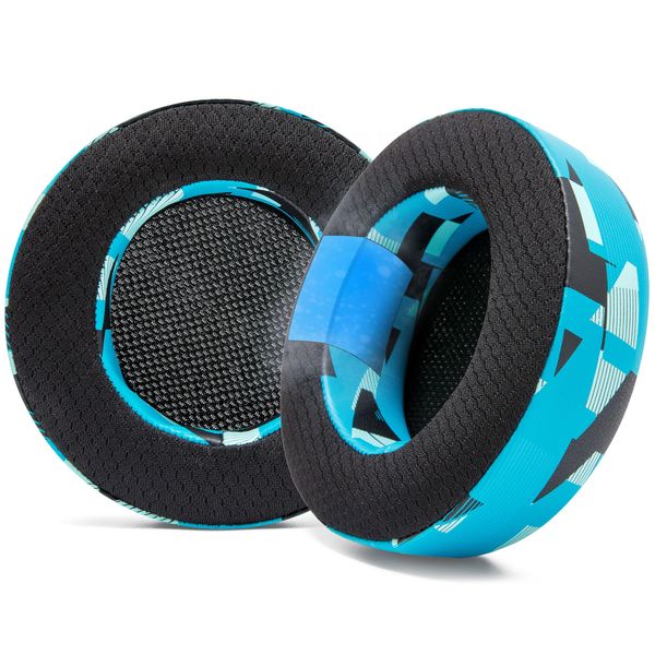 WC Freeze Virtuoso - Hybrid Fabric Cooling Gel Replacement Earpads for Corsair Virtuoso Gaming Headset, Made by Wicked Cushions, Improved Durability, Thickness and Sound Isolation | Cyan Prism