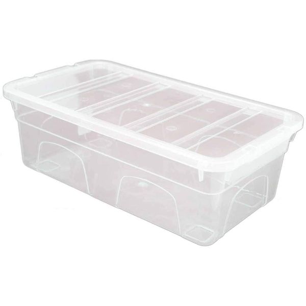 Set of 5 Crystal Clear Plastic Storage Box Boxes With Lids UK BRITISH MADE Home Office Stackable (5 LITRE LADIES SHOE BOX)