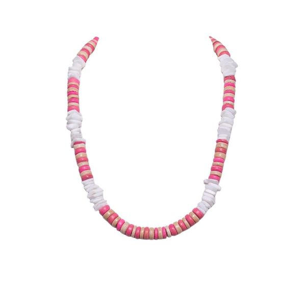 BlueRica Puka Chip & Pink Coconut Shell Beads Necklace