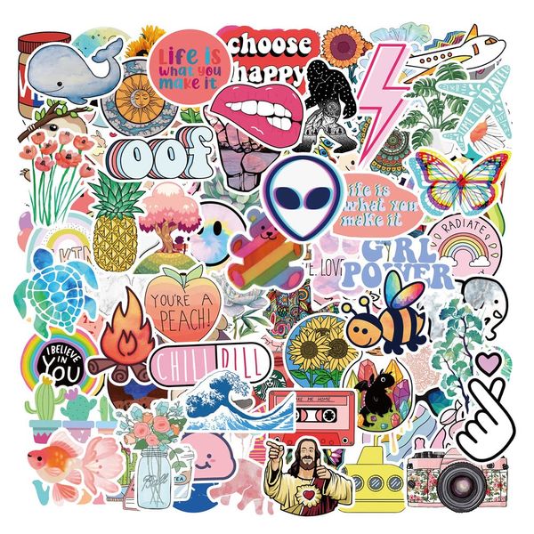 Laptop Sticker Pack 100 Stück,Natur Zeit Niedliche Cartoon Aufkleber Graffiti DIY Wasserdicht Telefon Laptop Gepäck Skateboard Scrapbook Reisekoffer für Spielzeug Aufkleber