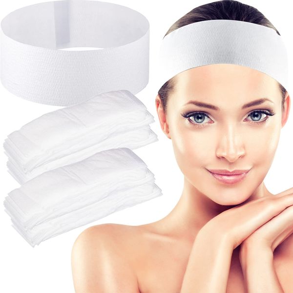 300 Pieces Disposable Spa Facial Headbands White Stretch Non Woven Spa Headbands Elastic Skincare Head Wraps Soft Skin Care Hair Band with Convenient Closure for Women Girls Makeup Salons Supplies