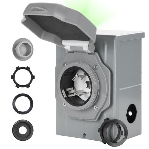50 Amp Generator Inlet Box with 4 Pre-drilled Holes, Power Entry Box SS2-50P for Outdoor Use, Safety LED Light, Waterproof