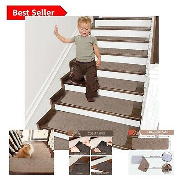 Non-Slip Stair Treads 28x9in – Beige Carpet Runners for Pets & Kids Safety