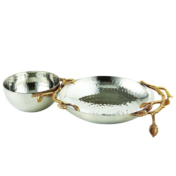 Elegance Golden Vine Hammered Chip & Dip Server, 11.25", Gold/Silver