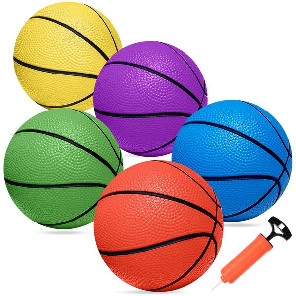 Iyoyo Mini Basketballs, 5 Pack 6" Basketball Set with Pump Durable PVC Basketballs for Mini Basketball Hoop for Toddlers Kids Teenagers for Pool, Indoors, Outdoors