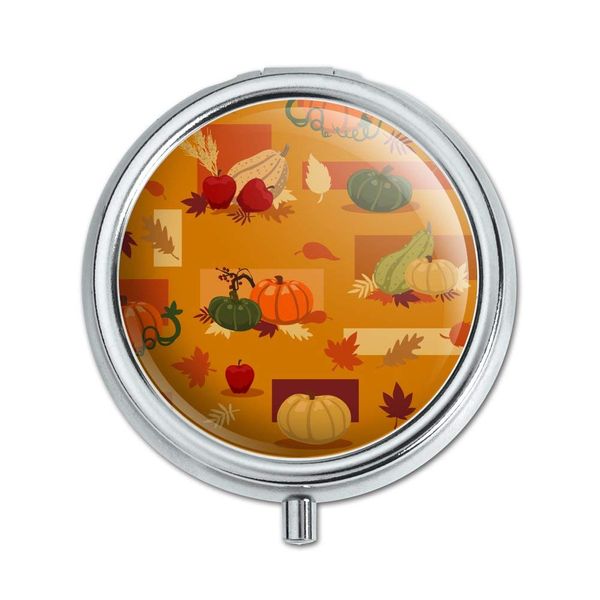 Fall Autumn Harvest Pumpkin and Squash Pattern Pill Case Trinket Gift Box