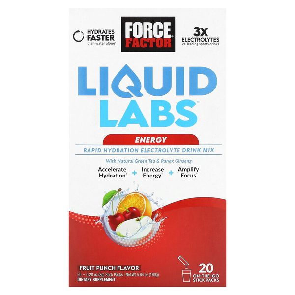 Liquid Labs Energy, Rapid Hydration Electrolyte Drink Mix, Fruit Punch, 20 Stick