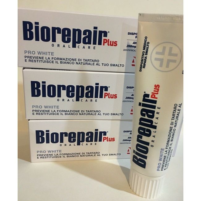 3X Biorepair PRO WHITE Oral Whitening Repairs Enamel PLUS toothpaste 75ML New