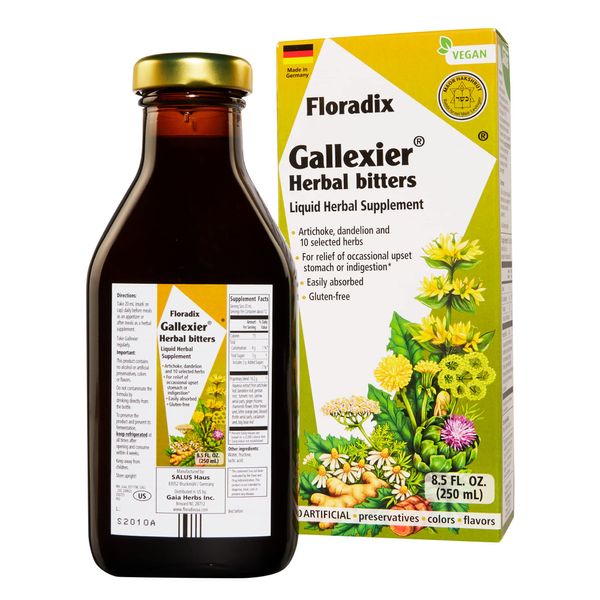 Floradix, Gallexier Vegan Herbal Bitters Liquid Supplement for Digestive Support, 8.5 Fl Oz