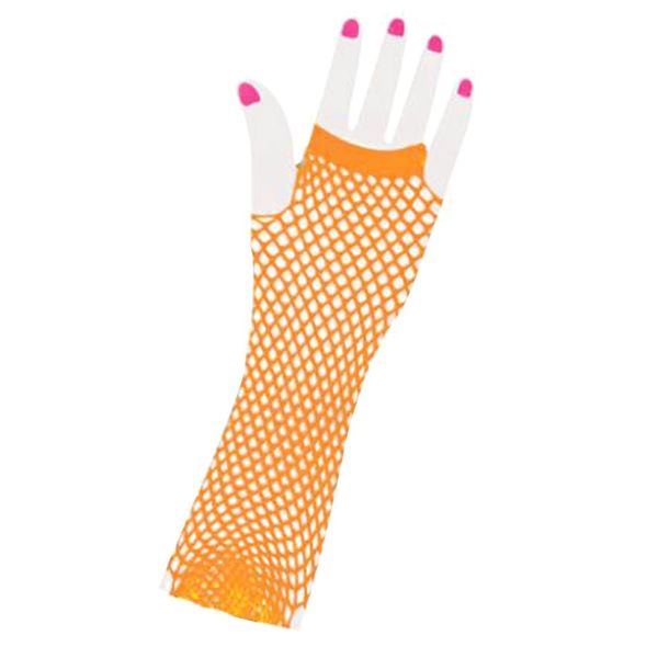 Forum Novelties Neon Long Fingerless Fishnet Gloves, Orange