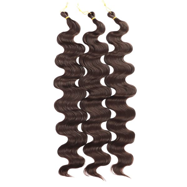 PORSMEER 3 Bündel langes Haar Bündel Body Wave natürliches dunkelbraun gewebtes Haar Verlängerungen für Frauen, lockeres gewelltes Kunsthaar Extensions Verlängerungen,26inch