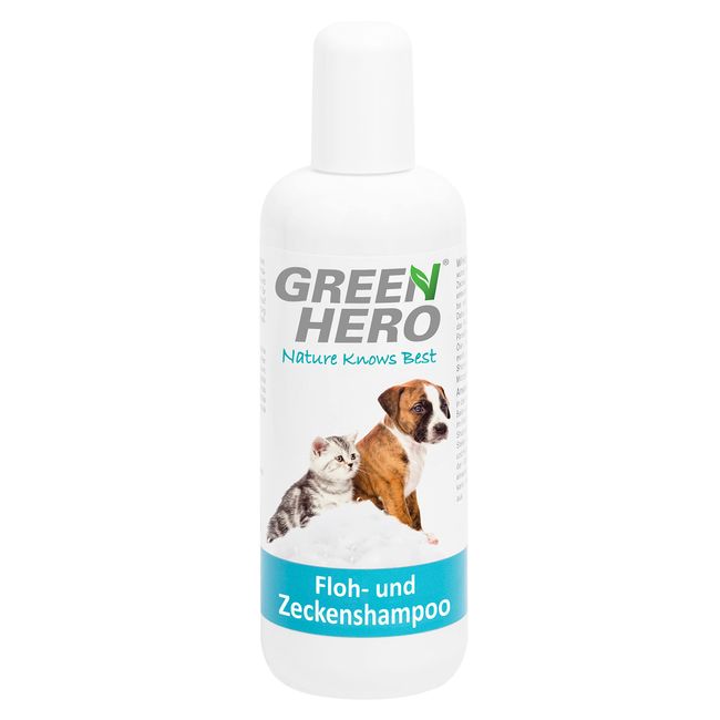 Green Hero Floh- und Zeckenshampoo für Hund & Katze schützt vor Flöhen, Zecken, Milben, Läusen & Parasiten 250ml Hundeshampoo & Katzenshampoo ohne Silikone, Parabene & Mikroplastik