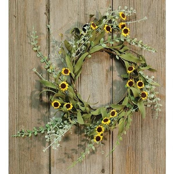 New Primitive Rustic Yellow Daisy SUNFLOWER CANDLE RING Wreath 6"