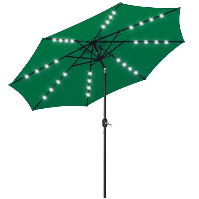 10 FT Green Solar Powered Patio Umbrella 24LED Solar Umbrella w/ Tilt and Crank