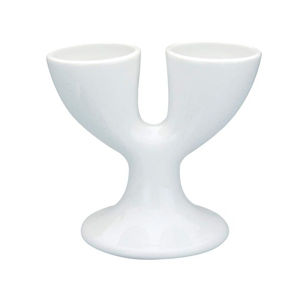 apollo THE HOUSEWARES BRAND Porcelain Egg Cup Double, Boiled Egg Holder for Breakfast, Size: 10x11x5cm, White