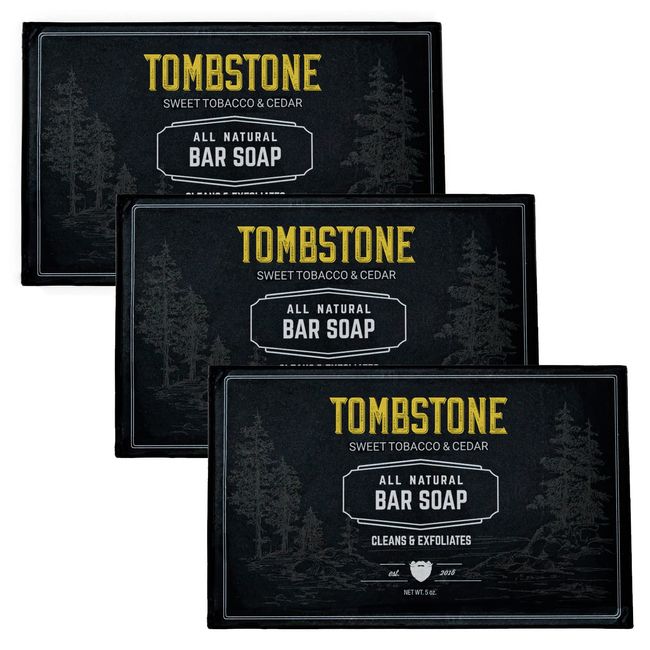 Live Bearded: All-Natural Bar Soap For Men, 3-Pack of 3 5 oz. Bars, Made in the USA - Exfoliates, Moisturizes - Bamboo, Charcoal, Pumice, Coconut, Avocado, and Argan Oils - Tombstone Scent