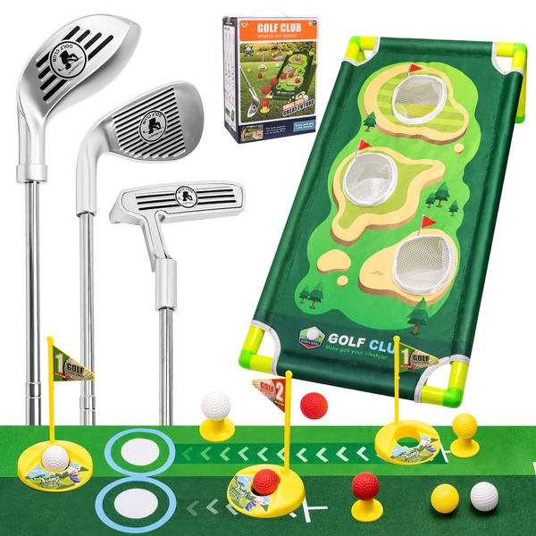 VIVP Toddler Golf Set Kids Golf Training Set with Mat & Golf Cornhole,Upgraded Golf Club Set Indoor & Outdoor Sports Golf Game Toys for 3 4 5 6 Years Old Boys and Girls Birthday Gift