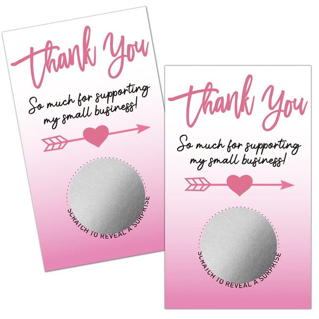 Haizct 50 Pack Pink Thank You Blank Gift Certificate Scratch Off Cards for Small Business, Spa Beauty Makeup Hair Salon, Bridal Shower, Baby Shower, Country Wedding (Thank You CardF), Silver-GK091