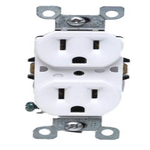 Leviton 5248-CP 15 Amp, 125 Volt, Duplex Receptacle, 8-Hole Quickwire, No Terminal Screws, Residential Grade, Grounding, Contractor Pack, White