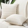 Madizz Pack of 2 Boho Striped Corduroy Throw Pillow Covers 18x18 inch, 45x45 cm, Beige Soft Decorative Cushion Cover for Sofa Bedroom Pillow Shell