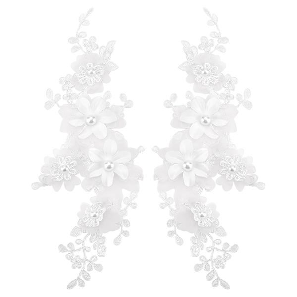 arricraft 1 Pair Flower Lace Applique, White Polyester Fabric Lace Applique Patches Flower Embroidered Appliques Sewing On Patches For Clothing Wedding Dress Lace Fabric Diy Decoration