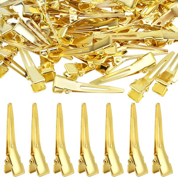 100pcs 1.4 Inches (3.5 cm) Golden Single Prong Curl Clips Metal Alligator Hairpins Clips Sectioning Hair Clips Hair Accessories for Hair Extensions Styling