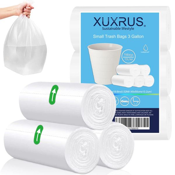 XUXRUS Pedal Bin Liners 10l Small Clear Plastic Bin Bags 78 Counts Strong Wastebasket Trash Can Bin Liners for Bathroom Toilet,Bedroom, Office,Desk,Fit 10-15ltr,Clear