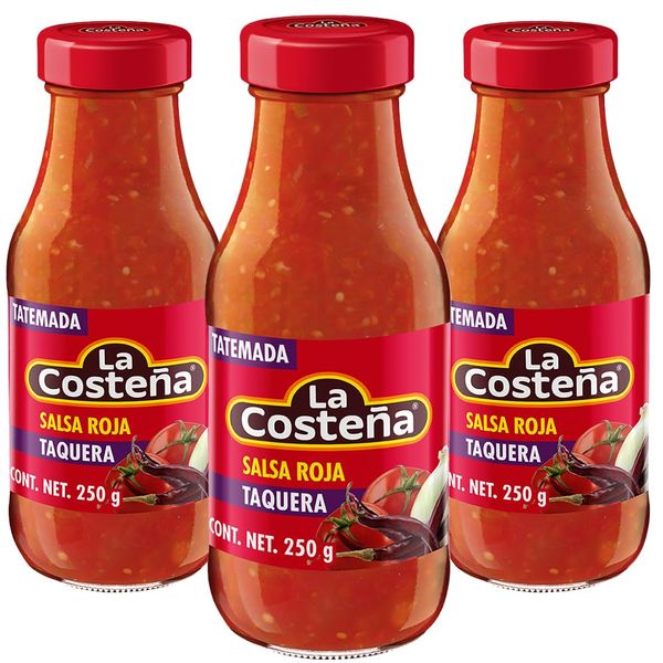 La Costena Salsa Taquera 250g (Pack 3) / Mexican Hot Salsa Dipping Sauce, Spicy Red Salsa Sauce Bottle