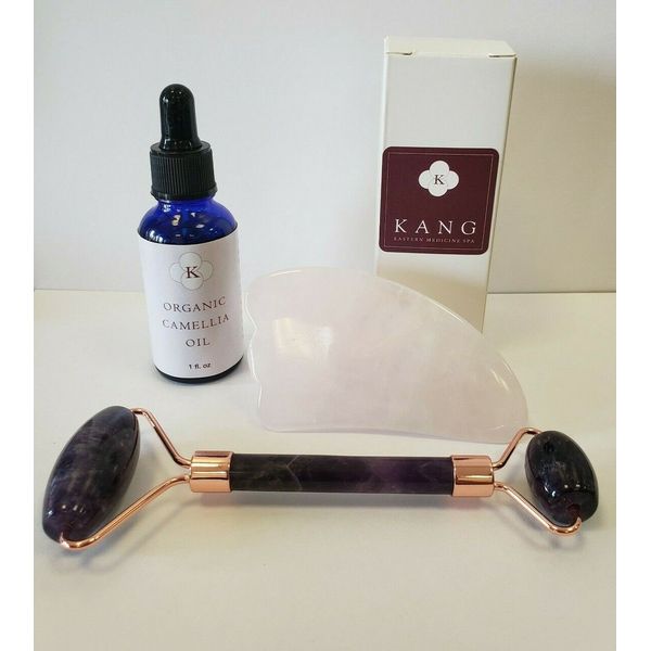 Facial Beauty Set Organic Camellia Oil Gua Sha Plate Amethyst Beauty Roller