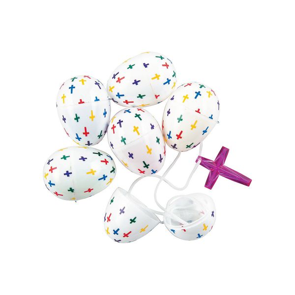Fun Express 2 1/2" Bright Cross-Filled Plastic Easter Eggs - Party Supplies - 24 Pieces