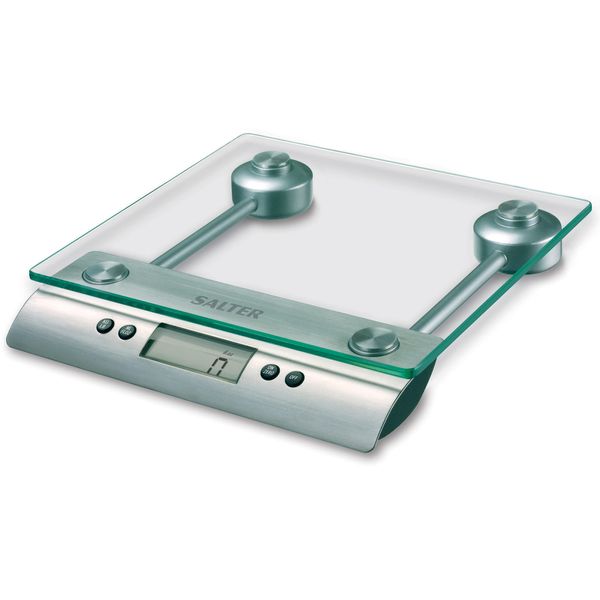 Salter 3003 SSSVDR08EU16 Kitchen Weighing Scale – Digital Glass Food Scales, Weighs Liquids/Fluids, Easy Read LCD Display, Metric/Imperial Measures, Tare Function, 5KG Capacity, Battery Included