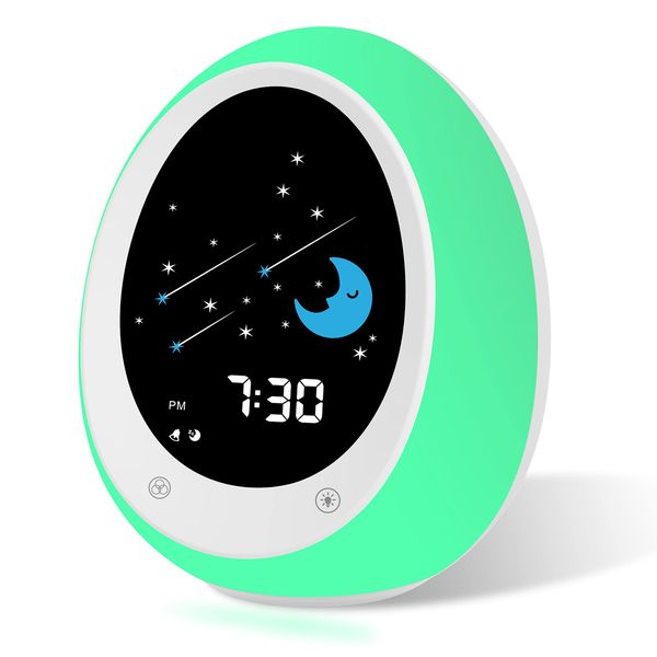 ANNNGUL Kids Alarm Clock, Toddler Sleep Training Clock with Sun & Moon, Sound Machine, Night Light, Time to Wake Grow Clock for Children