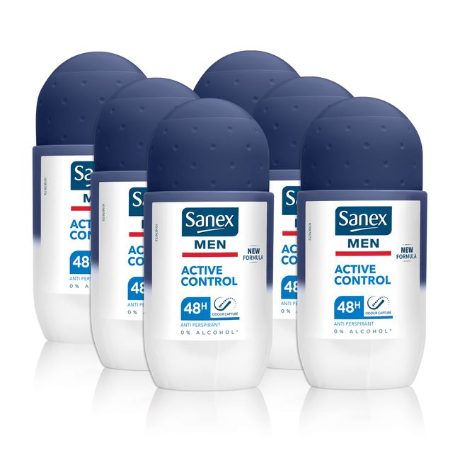 Sanex Men Active Control Antiperspirant Roll On Deodorant 50ml, Pack of 6 |48 hour odour protection | Odour capture technology | Dermatologically tested